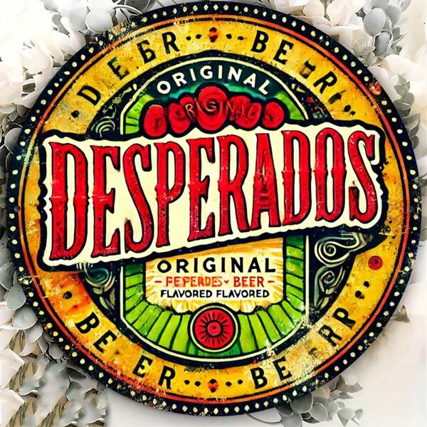 [Bar Highlight] Vintage Desperados Beer Round Metal Sign - 8 Inch X 8 Inch Metal Wall Art, Bright Colors, Floral Design - Ideal For Home, Bar, Cafe, Garage Or Garden Decor - Durable And Eye-Catching Indoor Signage, Cafe Wall Art | Decorative Sign | Metal Sign Wall Decor, Suitable For Room Decoration, Random Hole Style
