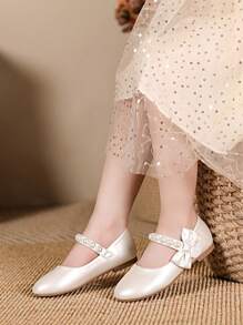 Pantofi plati cu bowknot perlat la modă pentru fete