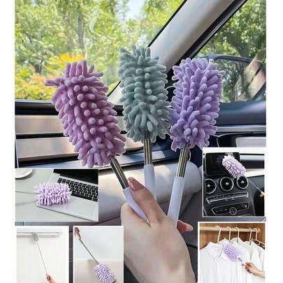 Chenille Telescopic Feather Duster, Suitable For Desktops, Computers, Cars, Cabinets, Etc. Strong Static Adsorption Can Absorb Fine Particles, Dust, Hair, And Convenient For Cleaning Crevice Dust.