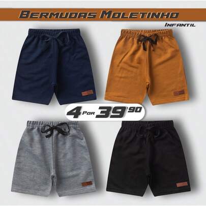 Kit C/ 4 Bermudas Sortidas Para Menino Infantil - Moletinho Algodão - A pronta entrega