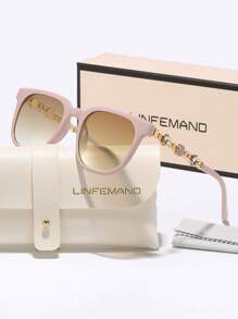LINFEMAND LINFEMAND Elegante quadratische Rahmen dekorative Modegläser mit Metallkette und Blumendekoration, für Straßenfoto, ideales Urlaubsgeschenk für Sommerstrand, Outdoor, Reisen