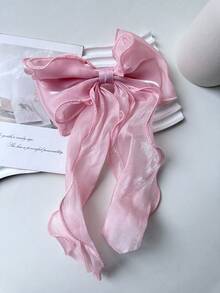 1pc Black Mesh Super Bow Wave Ribbon Spring Hair Clip, Elegant Soft Decoration Suitable For Daily Wear - Black - View 12