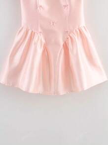 ZEVITY Solid Color Elegant Ruffle Trim Zipper Back Hollow Mini Dress DS2533