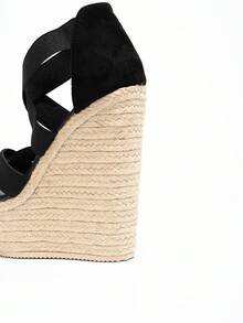 女士复古坡跟防水台编织一脚蹬凉鞋，厚底，交叉绑带，松紧带，踝带，厚底高跟凉鞋，适合春夏季度假，波西米亚风格，性感俱乐部