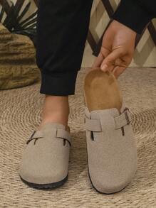 Unisex Lässig einfache Urlaubs-Strand einfarbige Wildleder Slip-On Pantoffeln mit Klettverschluss, verstellbar, Innen- und Außenbereich, weiche Holzoptik Slide Sandalen, Urlaubsgeschenk