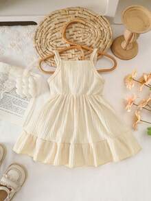 Bohemian Style Baby Girl Crochet Flower Decor Cinched Waist Sleeveless Dress - Apricot - View 2
