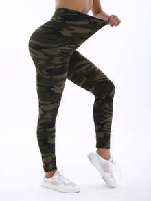 3 Packs Women Fashion Athletic & Casual Leggings, Multi-Color Camouflage Print Stretchy High Elastic Tights For Fitness Workout, Training, Jogging, Exercise, Yoga, Outdoor Activities, Everyday Wear, Spring/Summer - Multicolor - View 12