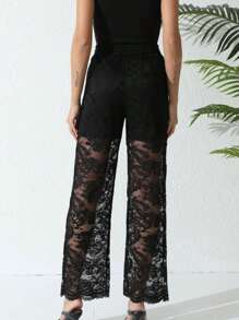 Dark Style Lace Contrast Mesh Long Pants, Minimalist And Fashionable, Suitable For Summer