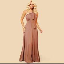 Long Party Dress With Lace, Lined Cups, Comfortable, Elegant, Simple - Mocha Brown - View 2