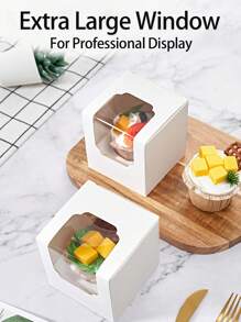20 Pcs, Single White Cupcakes Containers Gift Boxes With Window Inserts Handle For Wedding Candy Boxes