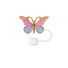 1 件/4 件闪光硅胶吸管盖蝴蝶吸管盖杯盖，10 毫米/0.39 英寸可重复使用吸管盖适用于玻璃杯配件