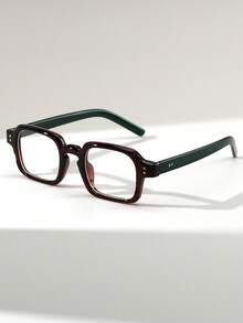 1 Pair Men's Square Studded Retro Street Style Flat Top Fashion Glasses, Versatile Daily Wear Accessory - Clear - View 10