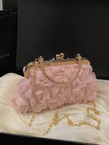 优雅玫瑰图案晚宴包、婚礼派对手拿包、温柔甜美女士钱包、情人节女士礼物（图案随机）情人节