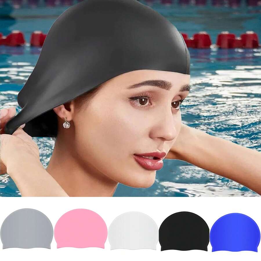 1 Pack Silicone Swim Cap Waterproof Non-Slip Comfortable Swim Cap High Elastic Swim Cap Unisex Swimming Equipment, Beach Essentials, Beach Accessories, Pool Float - Multicolor - View 1