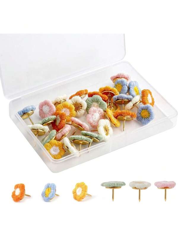 دبابيس زهور، دبابيس زهور مطرزة متعددة الألوان لخرائط وسبورات الفلين وعرض الصور المكتبية والمنزلية ،دبابيس زهور جذابة بألوان داكنة وفاتحة، دبابيس رأس مسطح معدنية