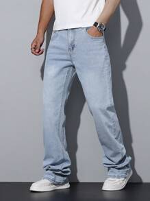 Stretchy Skinny Extra Long Jeans, Casual Street Fashion Washed Cotton Flared Leg Jeans With Slant Pockets