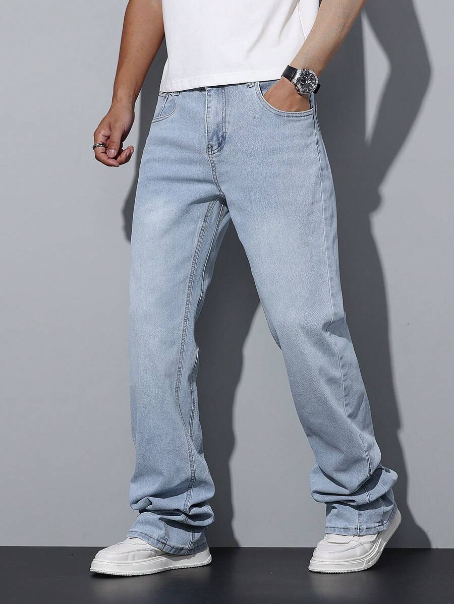 Stretchy Skinny Extra Long Jeans, Casual Street Fashion Washed Cotton Flared Leg Jeans With Slant Pockets
