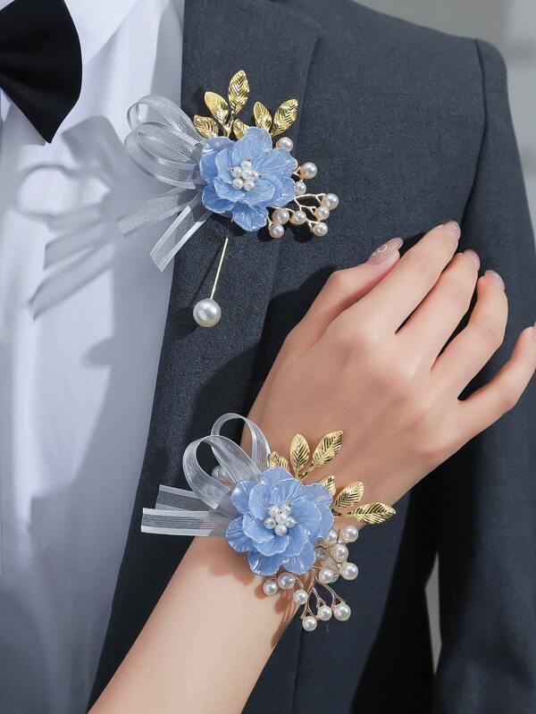 2pcs/1pc Elegant Shell Shaped Metal Alloy Lapel Pins And Wrist Corsages, Suitable For Groom, Bride, Wedding, Formal Party, Anniversary Celebration