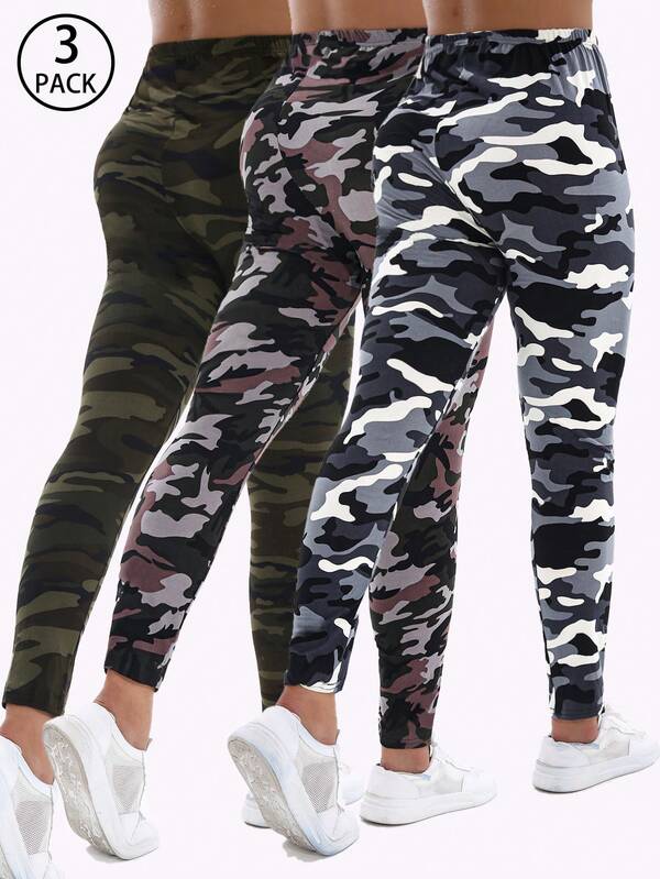 3 paquets de leggings pour femmes de mode, à motif camouflage multicolore, stretch et très élastiques, pour le fitness, l'entraînement, la course, l'exercice, le yoga, les activités de plein air et le port quotidien, printemps/été