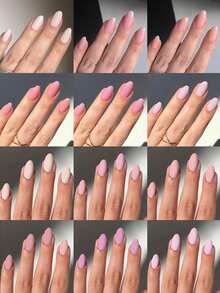 288pcs (12 Mixed Colors) Short Oval Matte Nude Macaron Candy Color Spring/Summer Medium-Long Almond Shape Acrylic Fake Nails With Storage Box - Multicolor - View 2