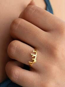 1pc Customized Arabic Name Gold Ring, Unisex, Stainless Steel Material, Personalized Adjustable, Can Customize 1-2 Names, Islamic Style, Wedding Accessory, Bridesmaid Jewelry, Couple Gift - Gold - View 9