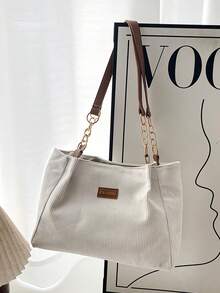 Large Capacity Thick PU Shoulder Tote Bag With Accessory - White - View 4