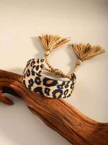 3 Stück/1 Stück bohemische, einfache und modische Leoparden-Muster gewebtes Handband für Frauen, vintage handgewebtes Quasten Handband, geeignet als Geschenk für gute Freunde