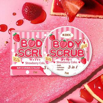 KOEC Exfoliante y humectante corporal de sal marina con aroma a fresa, elimina suavemente los callos del Body, manos y pies, nutre la piel