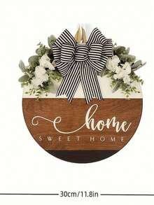 Wooden "Welcome Home" Sign, Striped Bow Decoration Outdoor Hanging Plaque, Spring White Flower Decor - Multicolor - View 3