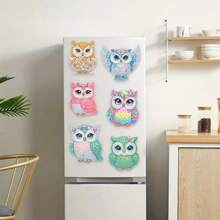 6pcs Diamond Art Refrigerator Magnets, Colorful Owl Diamond Painting Decor DIY Diamond Painting Magnet Set For DIY Crafts Gifts Fridge/Mailbox Decoration