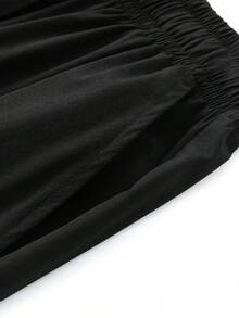 男士薄款雪纺直筒裤夏季凉爽干爽透气印花宽松休闲长裤秋季 - 黑色 - 查看 6