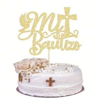 Stück Spanischer Mi Bautizo Kuchenaufsatz Religiöses Kreuz Kuchendekor für Partydekor 1. Geburtstag Geschlecht offenbaren Partydekor