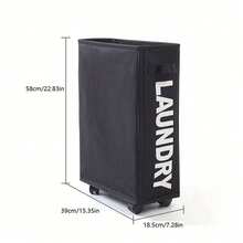 Wheeled Laundry Basket With Dust Cover Net, Waterproof Laundry Hamper For Washing - Black - View 5