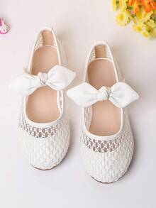 1 Pair Girls' Bow Decor Flat Shoes, Suitable For Spring And Autumn - White - View 4
