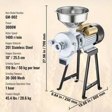 Electric Grain Mill Grinder, 3000W Spice Grinders, Commercial Corn Mill With Funnel, Thickness Adjustable Powder Machine, Heavy Duty Feed Flour Cereal Mill Wheat Grinders, Dry & Wet Grinder - aluminum Dry & Wet Grinder - 查看 7