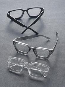 3pcs Men's Plastic Full Rectangle Frame Anti-Wind Classic Portable Transparent Glasses, Suitable For Office Attire, Cosplay, Reading Decoration - 3pcs Black Transparent Gray White Flat - View 5