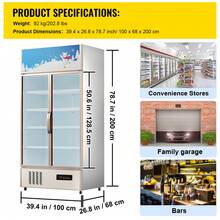 Commercial Refrigerator,Display Fridge Upright Beverage Cooler, Glass Door With LED Light For Home, Store, Gym Or Office, (23 Cu.Ft. Double Swing Door) - Two-door 23 Cu Ft - View 7