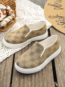 1 Pair Kids' Canvas Shoes, Non-Slip Breathable One-Push Fashionable Versatile Style - Brown - View 6