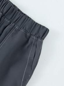 1 件青少年男孩复古休闲简约牛仔效果工装裤，适合春、夏、秋、冬