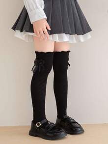 1 双蝴蝶结装饰透气过膝袜，适合女孩，适合休闲、学校和派对 - 彩色 - 查看 5