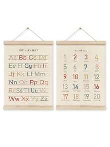 2pcs-Alphanumeric Poster Hanger 2 Pieces Set, Kindergarten Wall Decoration, ABC Banner Poster Wall Art With Wooden Frame, Alphabet Banner Wall Hanging Decoration Toddler Playroom Nursery.. - Wood Color - View 9