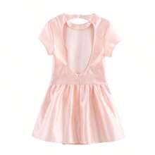 ZEVITY Solid Color Elegant Ruffle Trim Zipper Back Hollow Mini Dress DS2533