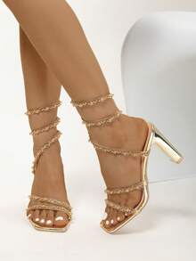 Women's High Heel Sandals With Faux Butterfly Decorations, Sexy Design, Suitable For Summer Weddings, Parties And Formal Occasions - Gold - View 5