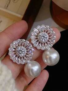 5 对优雅法式复古奢华仿珍珠、裂釉、风车、花卉、火焰装饰耳环套装