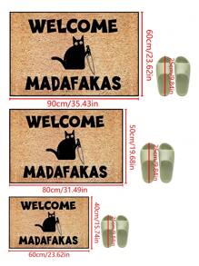 1pc Cat Holding Knife "Welcome" Pattern Doormat, Simple Style Indoor & Outdoor Non-Slip Mat, Machine Washable Anti-Fouling Absorbent Quick-Dry Entrance Mat, Suitable For Kitchen, Dining Room, Hallway, Bathroom, Bedroom, Outdoor, Entryway, Home Decor, Room Decor, All Season Rug Carpet Rugs Door Mat Carpet For Living Room Kitchen Rug Bedroom Decor Blankets And Throws Rugs For Bed Room Bathroom Decor Room Decoration Stuff Living Room Decor Office Decor House Decor Home Decor Living Room Bathroom Rug Room Decor Aesthetic