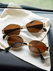 2pcs/1pc Of Ultra Light Oval Fashion Glasses, Y2K Brand Style Fashion Glasses, Casual And Outdoor Chic Accessories For Summer Women's Fashion Glasses, Women's Fashion Glasses, Autumn And Winter Clothing, Beach Accessories, Retro Y2K High-End Glasses, Business Leisure Gifts, Suitable For Daily Wear, Beach, Beach, Vacation, Walking, Shopping, Driving, Street Photography, Fashion Magazine Runway - Gold - View 5