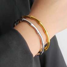 1pc Retro Vacuum Plated Stainless Steel Adjustable Cuff Bangle, Simple Letter C Design Couple Bracelet, INS Retro Style - View 3