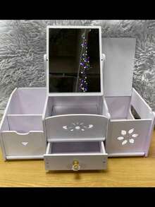 Organizador De Maquillaje Multifuncional Con Espejo Y Cajón - Blanco - Ver 3