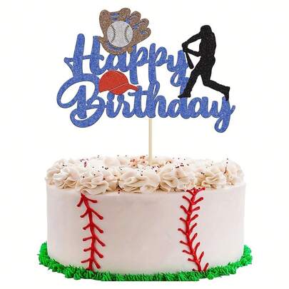 1個 ベースボールテーマのケーキトッパー スポーツ 誕生日 ベースボール選手ケーキデコレーション ベースボールスポーツパーティー用テーマデコレーション用品