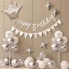 1 套生日快乐派对旗帜、横幅、字母彩旗、皇冠气球、金色/银色/玫瑰金背景装饰，35 件/套 - 彩色 - 查看 6